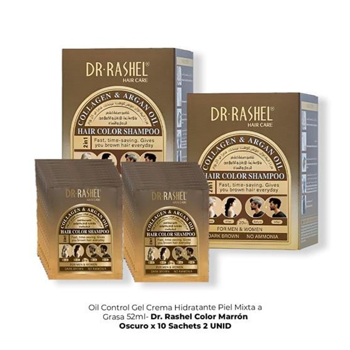 GENERICO - Shampo 2En1 Colag y Aceite Argan Rashel Marrón Oscuro x 10 Sachets 2U