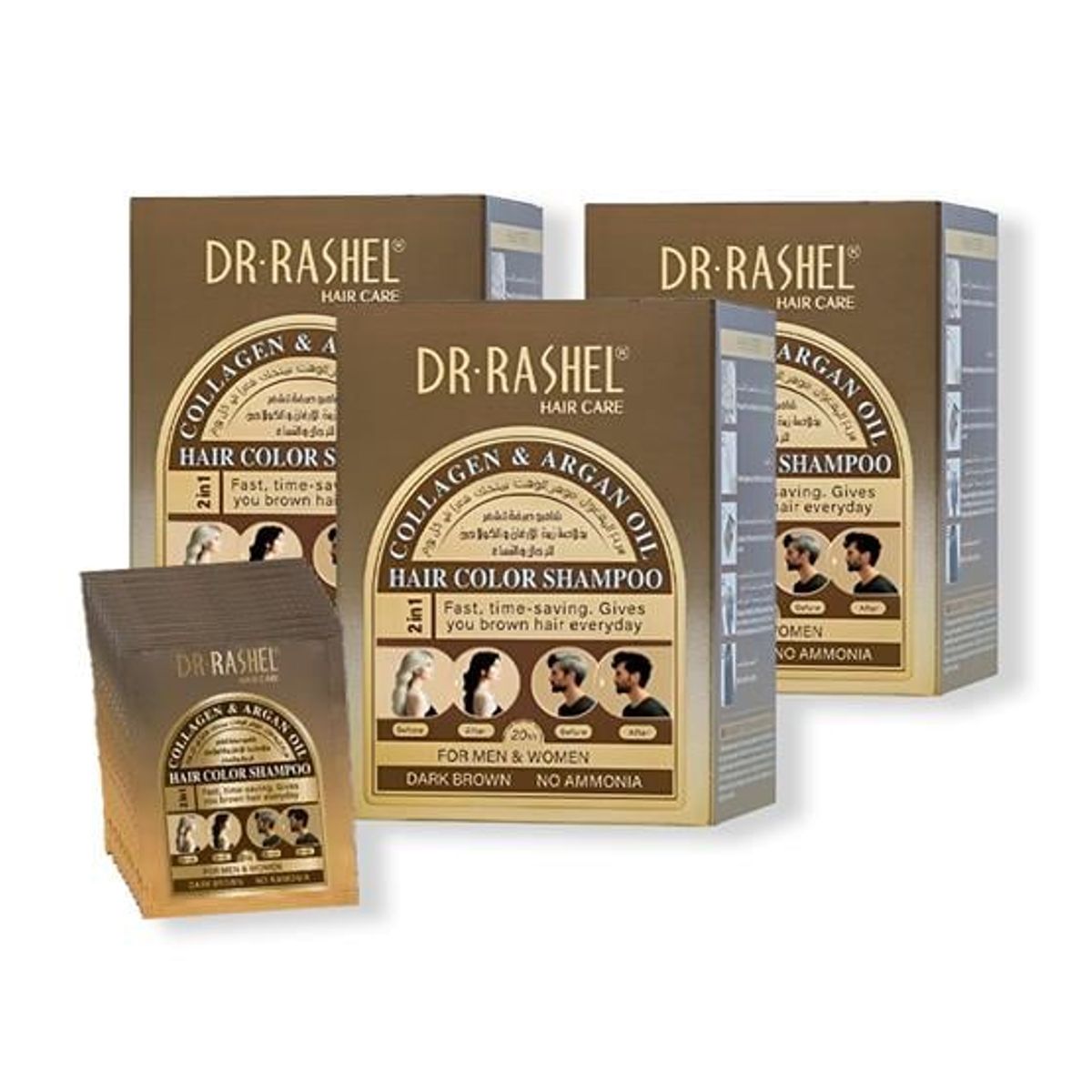 GENERICO - Shampo 2En1 Colag y Aceite Argan Rashel Marrón Oscuro x 10 Sachets 3U