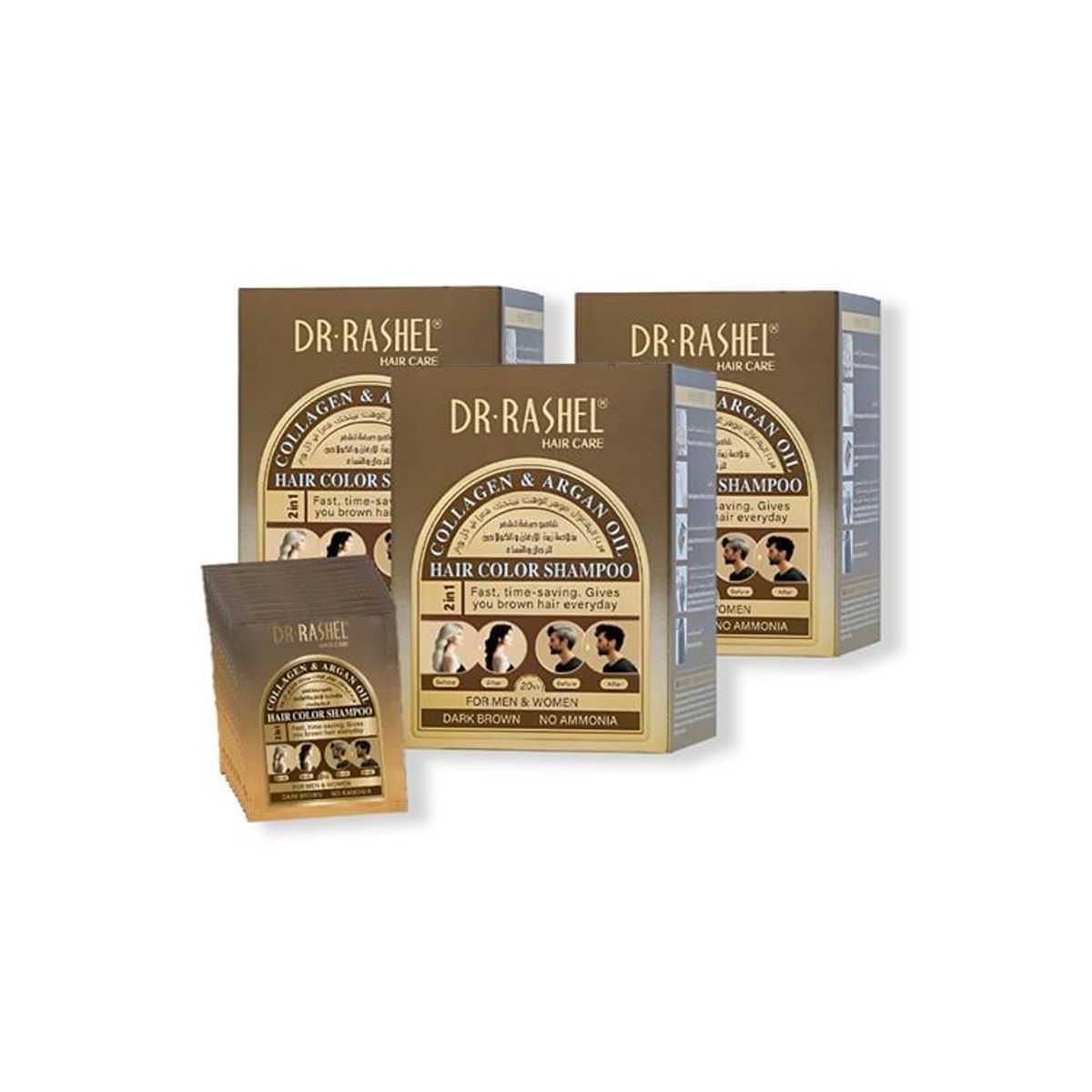 GENERICO - Shampo 2En1 Colag y Aceite Argan Rashel Marrón Oscuro x 10 Sachets 3U