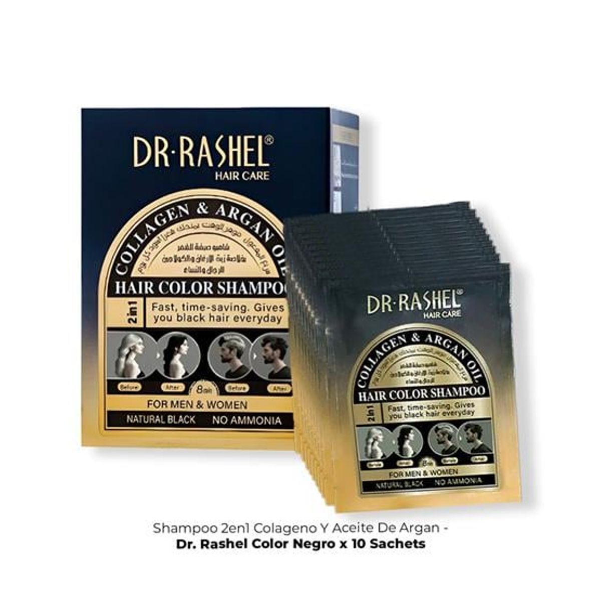 GENERICO - Shampo 2En1 Colag y Aceite Argan Rashel Color Negro x 10 Sachets