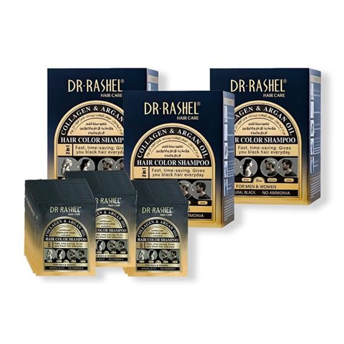 GENERICO - Shampo 2En1 Colag y Aceite Argan Rashel Color Negro x 10 Sachets 3U