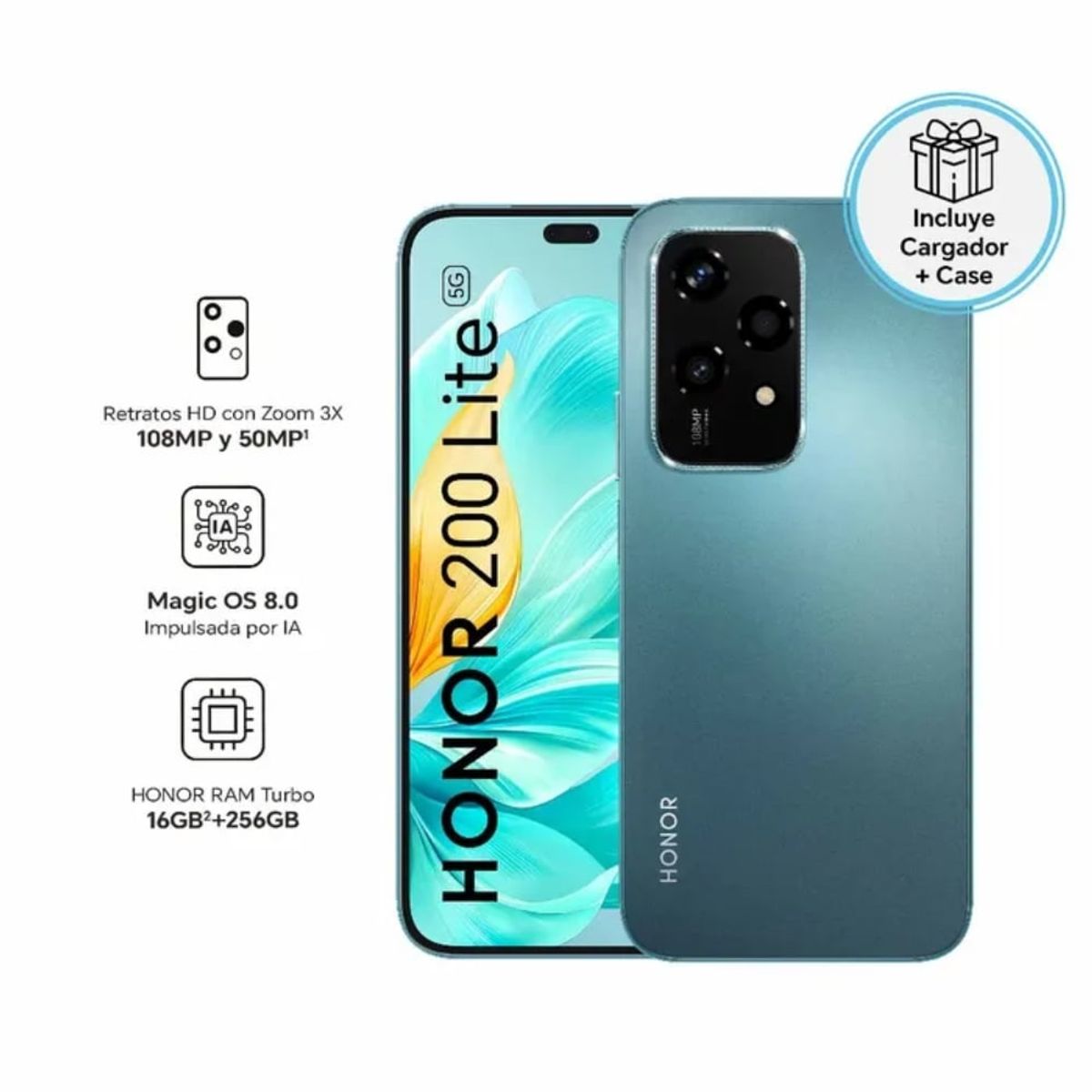HONOR - Celular Honor 200 Lite Eu 256Gb + 8Gb Cyan Lake 50 Mp 6.7"