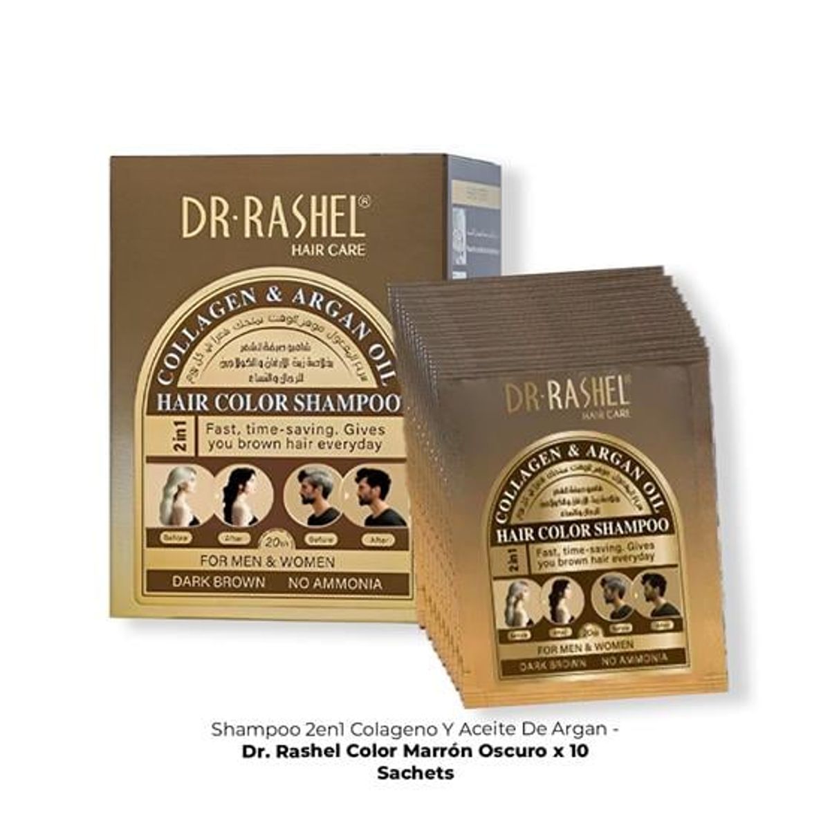 GENERICO - Shampo 2En1 Colag y Aceite Argan Rashel Marrón Oscuro x 10 Sachets