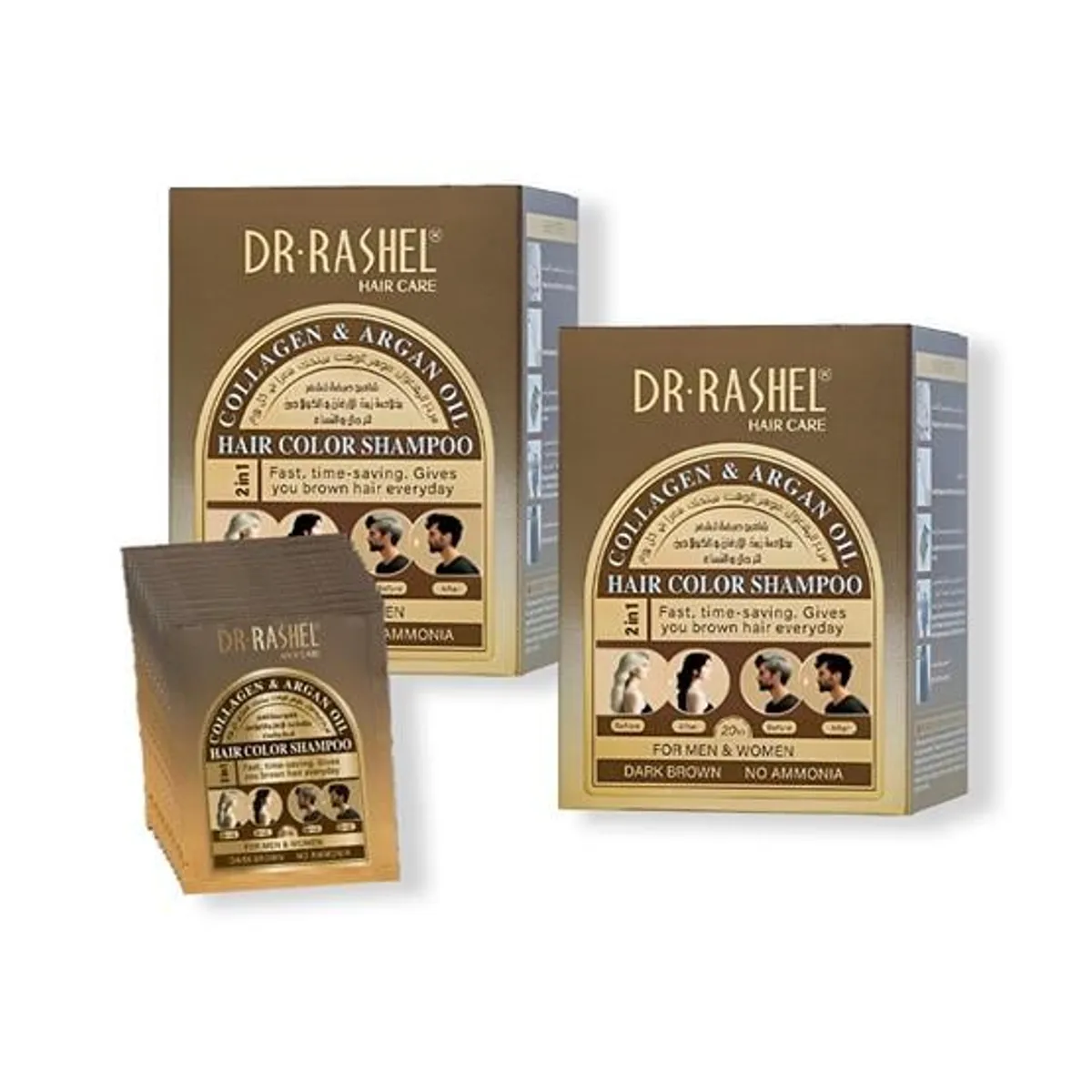 GENERICO - Shampo 2En1 Colag y Aceite Argan Rashel Marrón Oscuro x 10 Sachets 2U