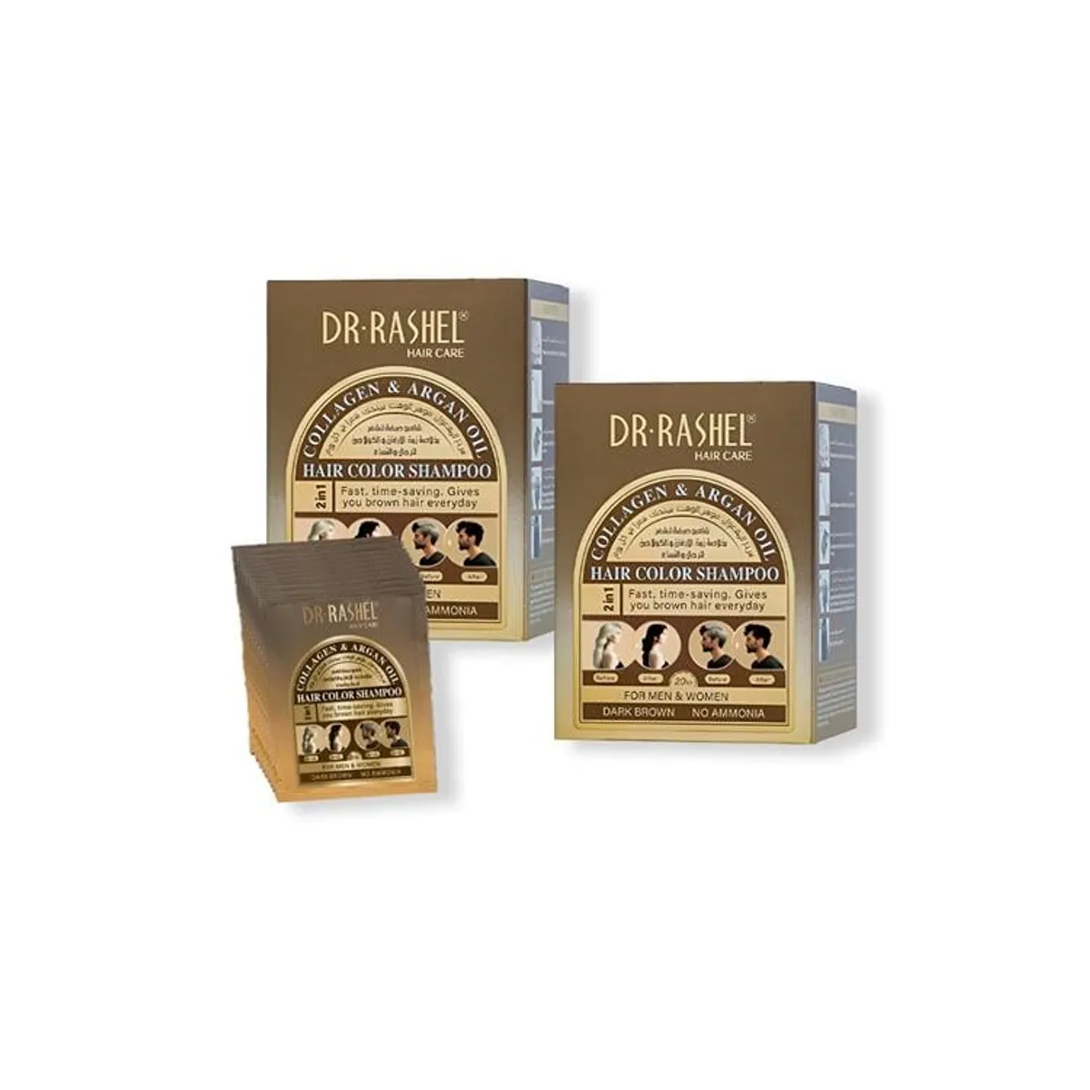 GENERICO - Shampo 2En1 Colag y Aceite Argan Rashel Marrón Oscuro x 10 Sachets 2U