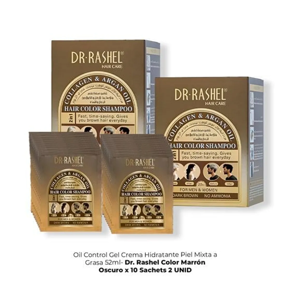 GENERICO - Shampo 2En1 Colag y Aceite Argan Rashel Marrón Oscuro x 10 Sachets 2U
