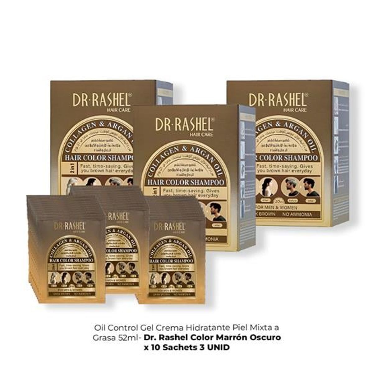 GENERICO - Shampo 2En1 Colag y Aceite Argan Rashel Marrón Oscuro x 10 Sachets 3U
