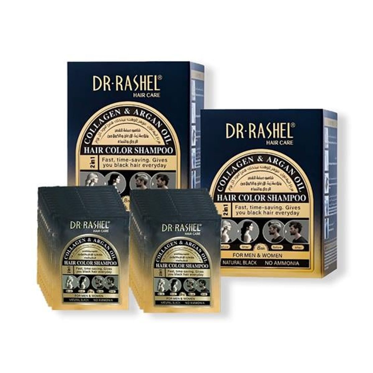 GENERICO - Shampo 2En1 Colag y Aceite Argan Rashel Color Negro x 10 Sachets 2U