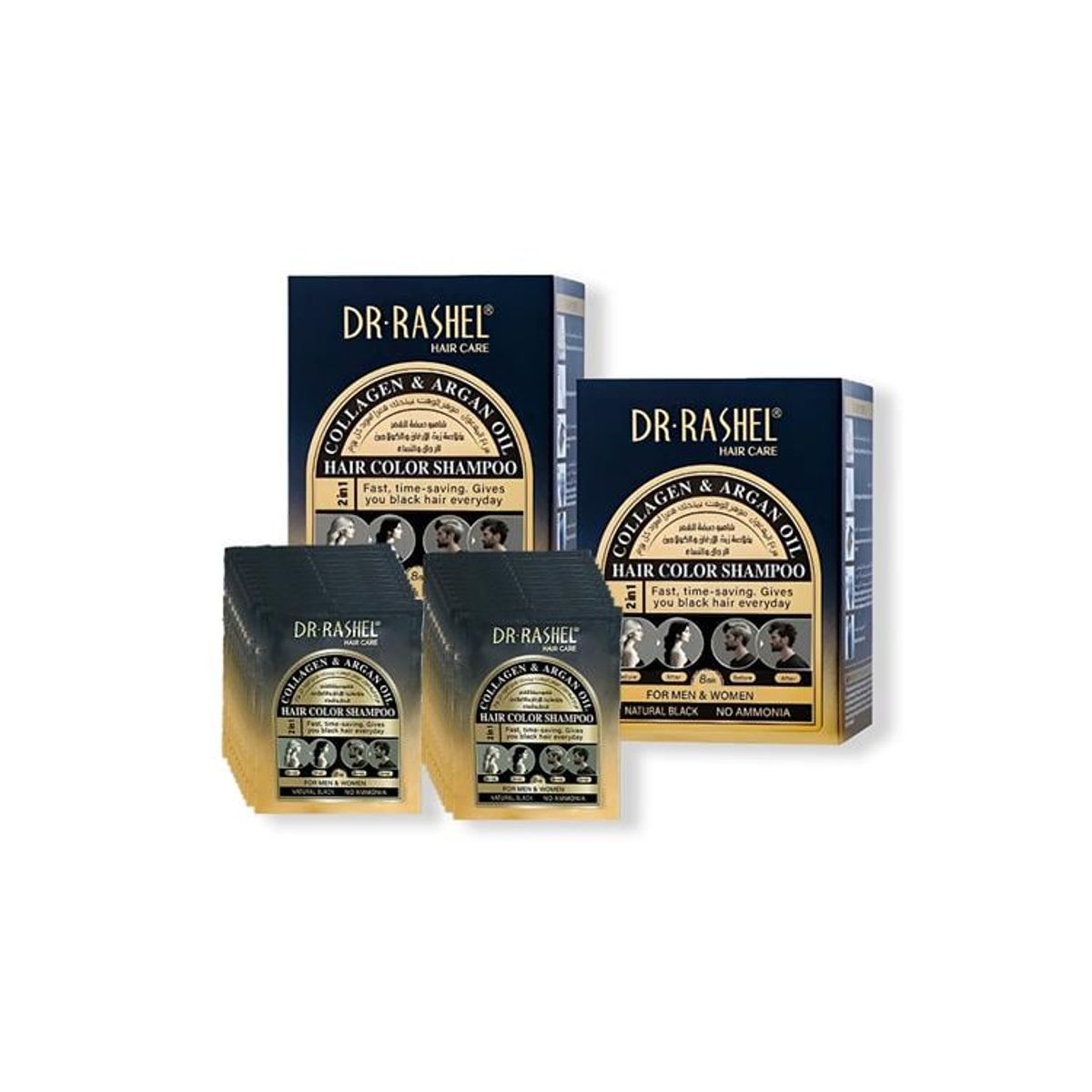 GENERICO - Shampo 2En1 Colag y Aceite Argan Rashel Color Negro x 10 Sachets 2U