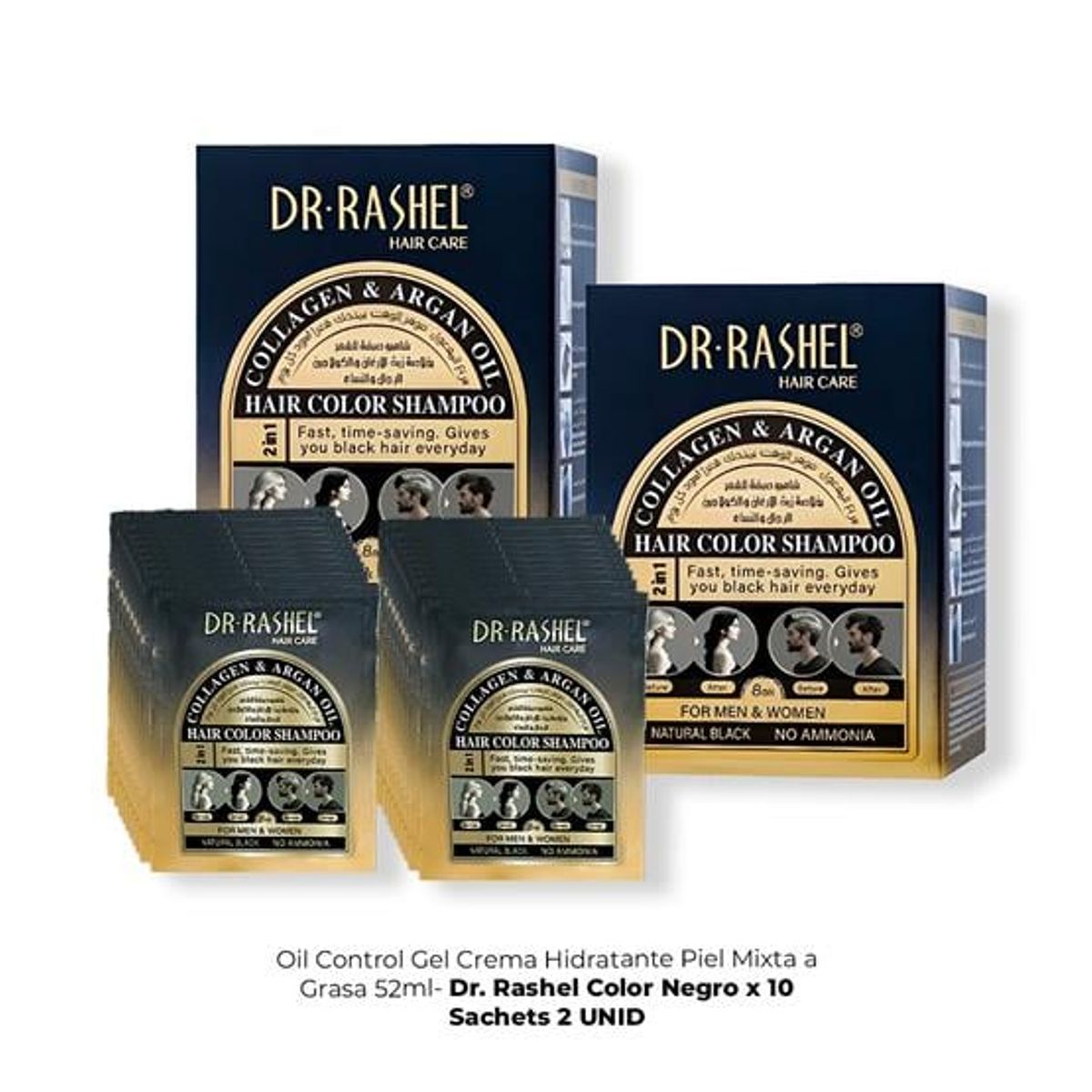 GENERICO - Shampo 2En1 Colag y Aceite Argan Rashel Color Negro x 10 Sachets 2U