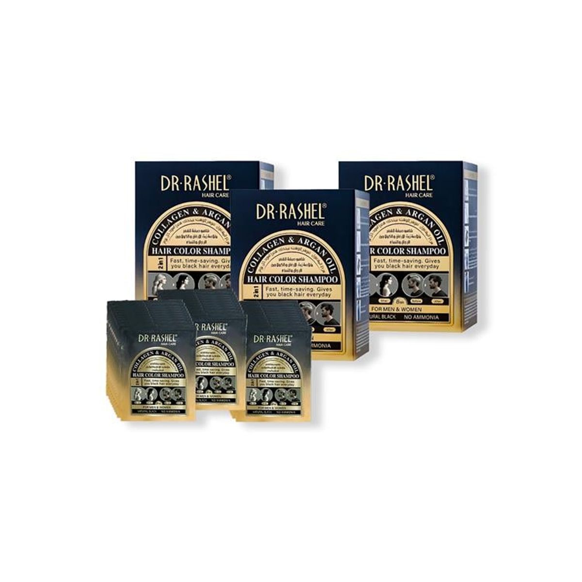 GENERICO - Shampo 2En1 Colag y Aceite Argan Rashel Color Negro x 10 Sachets 3U