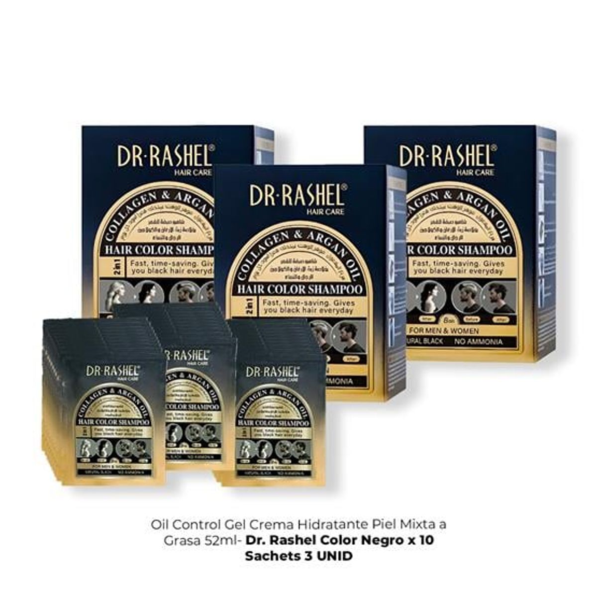 GENERICO - Shampo 2En1 Colag y Aceite Argan Rashel Color Negro x 10 Sachets 3U