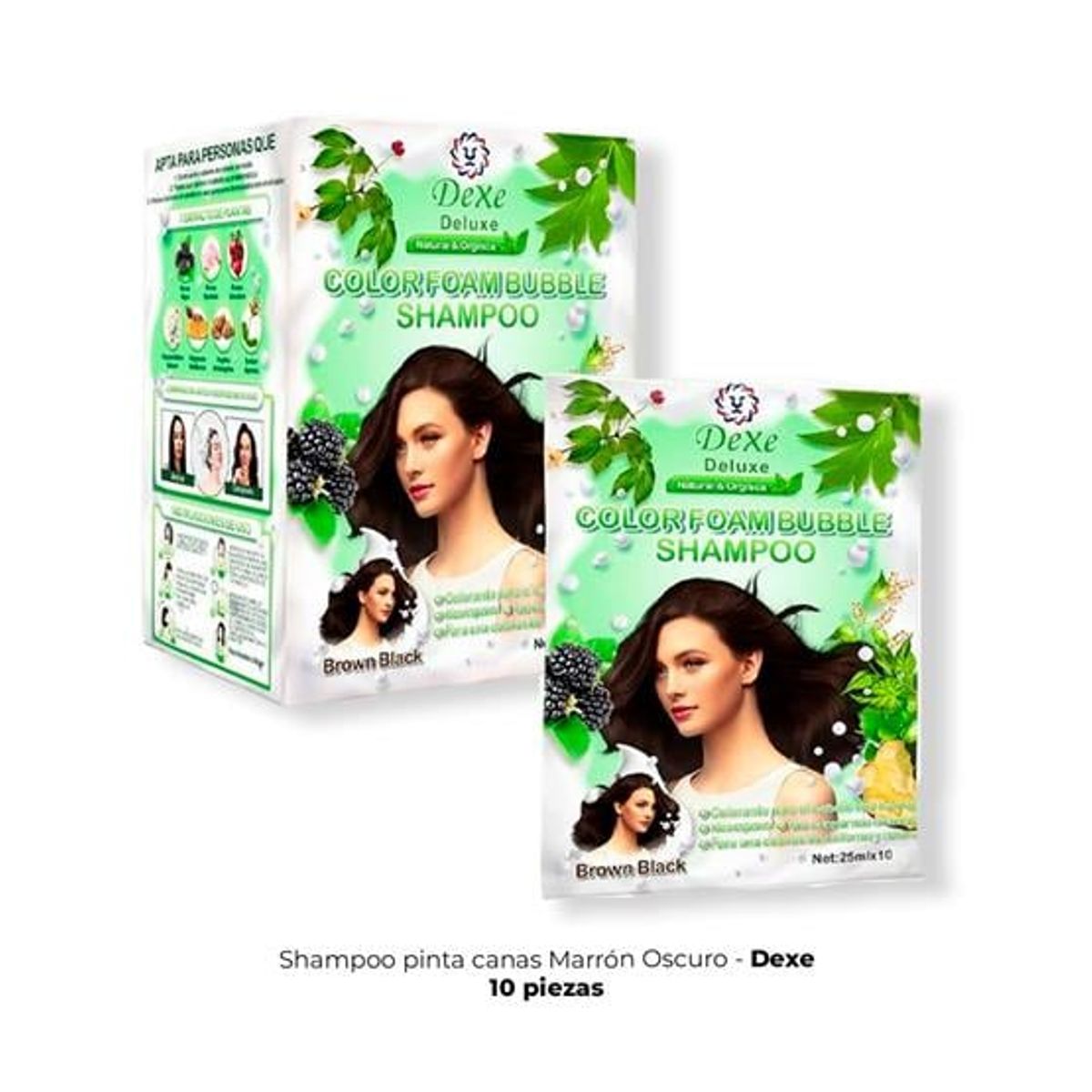 GENERICO - Shampoo Pinta Canas Marrón Oscuro - Dexe 10 Piezas