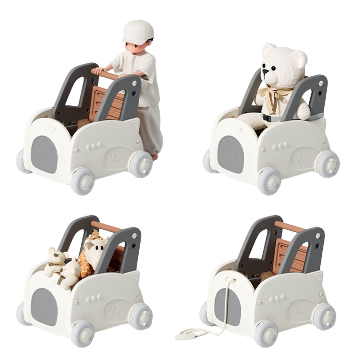 GENERICO - Andador multifuncional 4 en 1 carrito marrón hasta 15 kilos