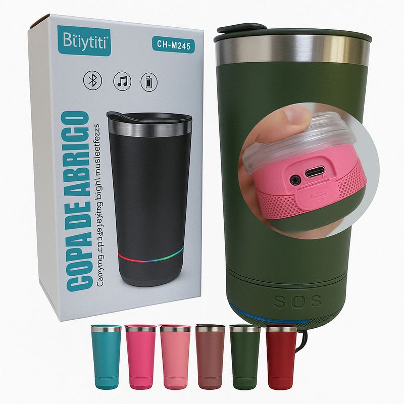 GENERICO - Vaso Térmico con Parlante Bluetooth y Destapador Rosa BUYTITI CH-M245
