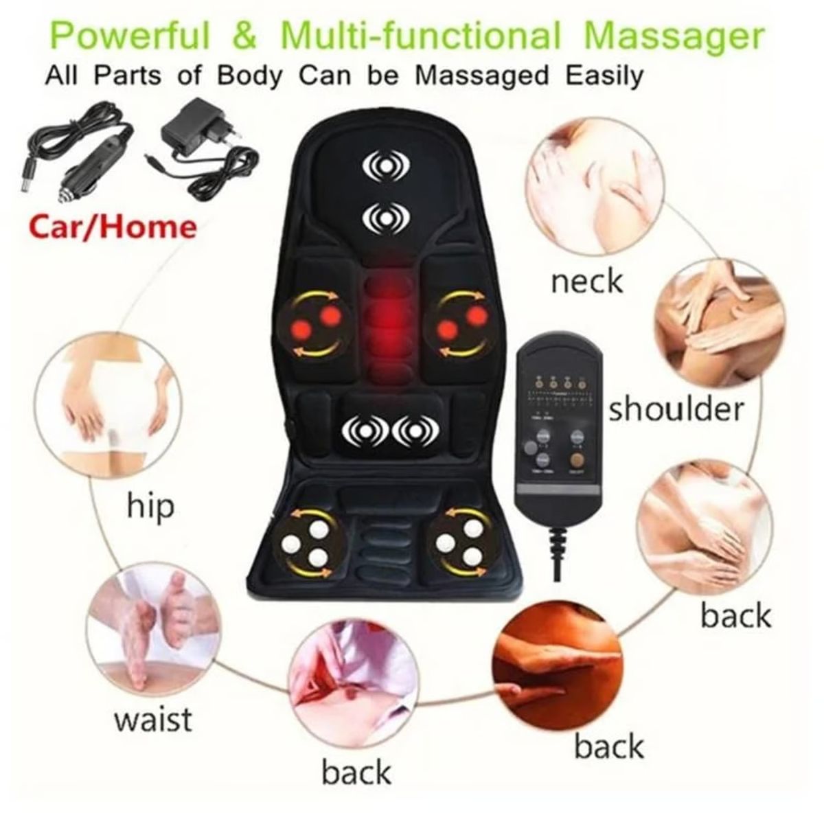 OEM - Asiento Masajeador 8 Funciones + Doble Conexión en Casa y Auto