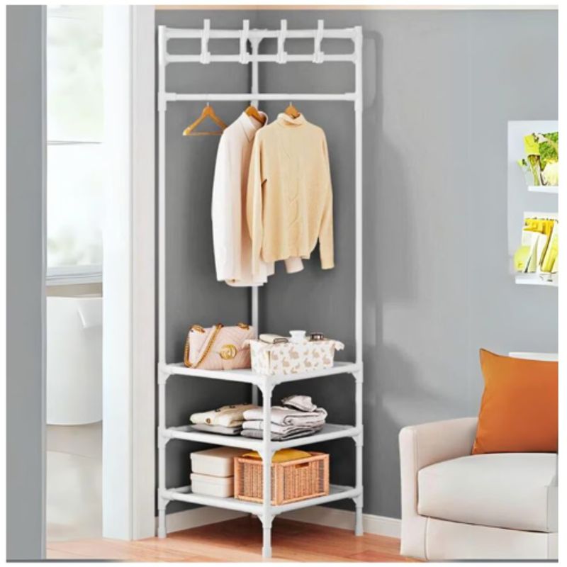 INSPIRA - Colgador de Ropa Perchero de Pie Esquinero 3 Niveles Blanco