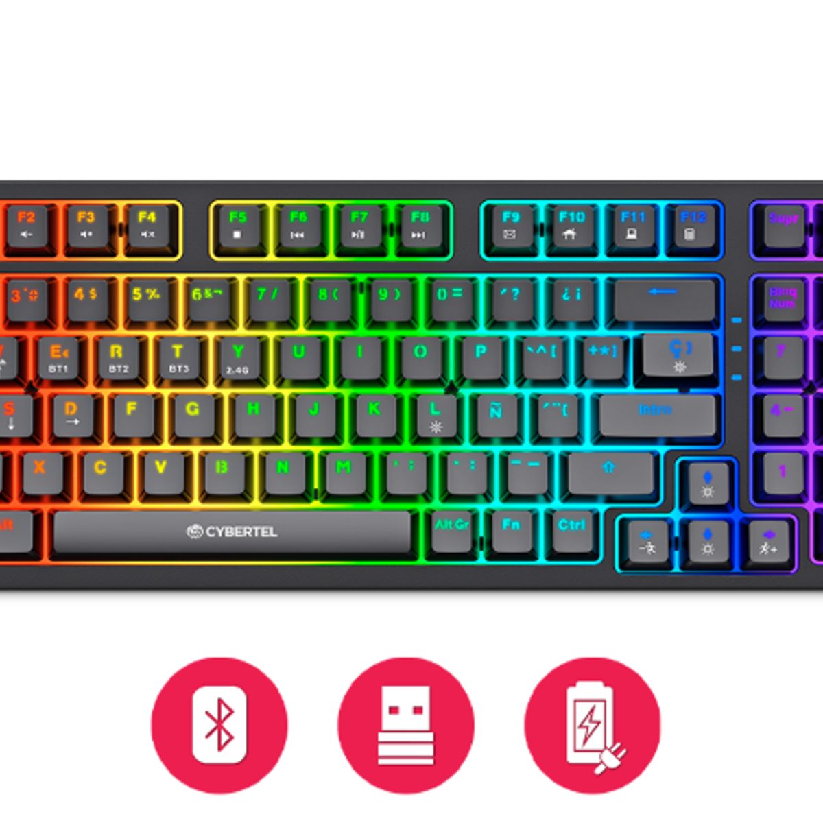 CYBERTEL - Teclado Gamer Mecanico STRIKER CBX K1008-3M RGB BT USB CYBERTEL