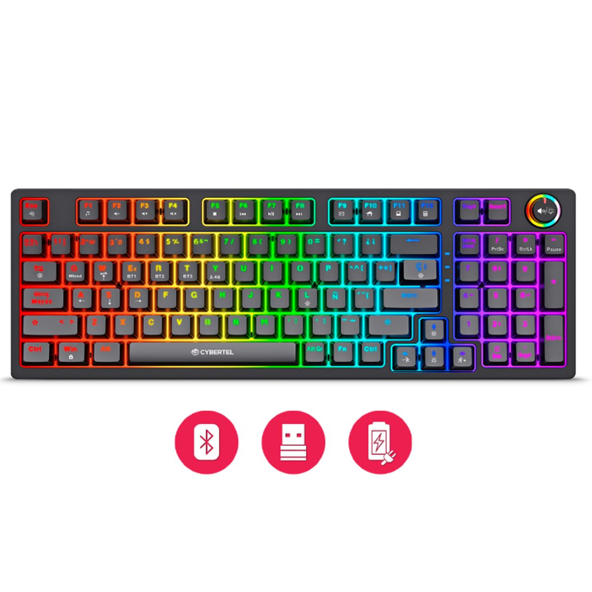 CYBERTEL - Teclado Gamer Mecanico STRIKER CBX K1008-3M RGB BT USB CYBERTEL