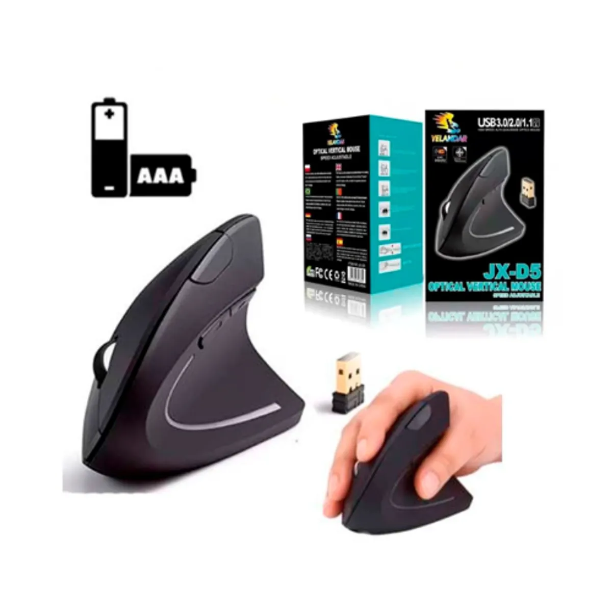 GENERICO - Mouse inalámbrico Ergonómico Vertical 2,4 G - NEGRO