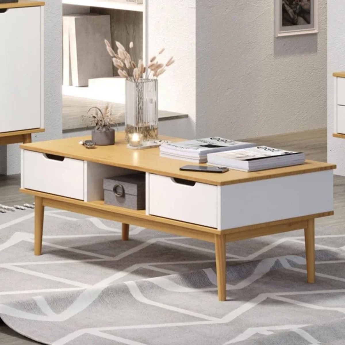 R&R MUEBLES - Mesa de Centro Ogawa Blanco y Marrón R&R MUEBLES