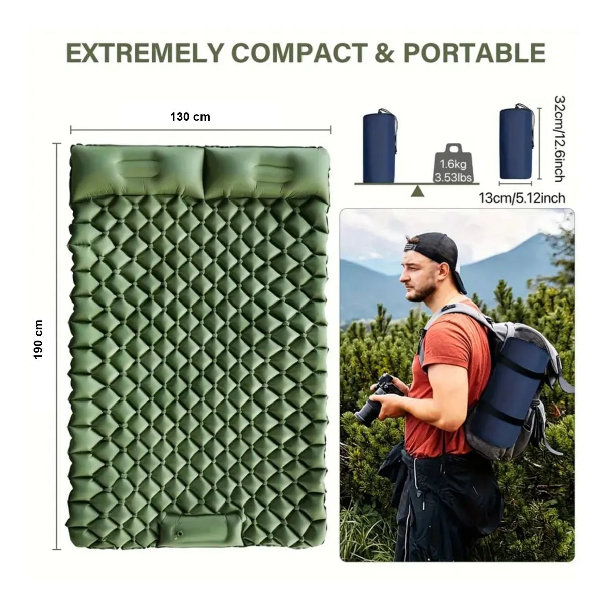 GENERICO - Colchoneta Inflable Ultra Ligero Para Acampar 2 Personas