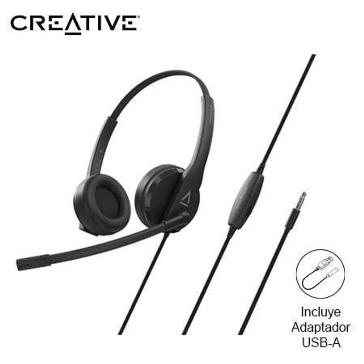 CREATIVE - AURICULARES CREATIVE HS-230 35MMADAPTADOR USB-A 40MM NOISE-CANCELLING MUTE BLACK