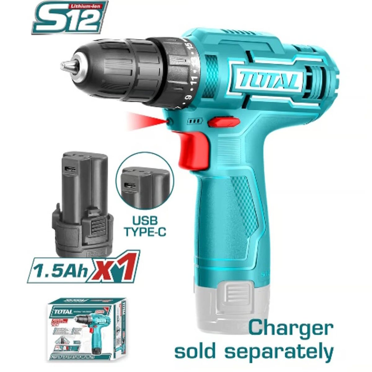 TOTAL TOOLS - TALADRO ATORNILLADOR INALAMBRICO 12V - 10MM TDLI12428