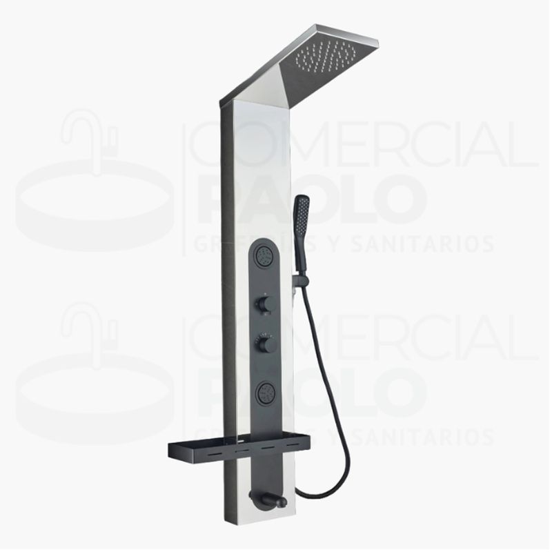 GENERICO - COLUMA DE DUCHA CON ESPEJO LUZ LED CROMADO CON NEGRO
