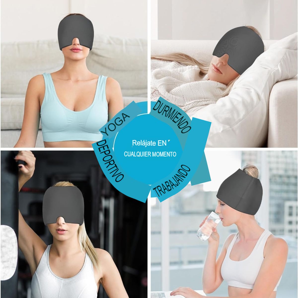 GENERICO - GORRO TERAPÉUTICO ALIVIA ESTRÉS MIGRAÑA REUTIZABLE COLOR GRIS