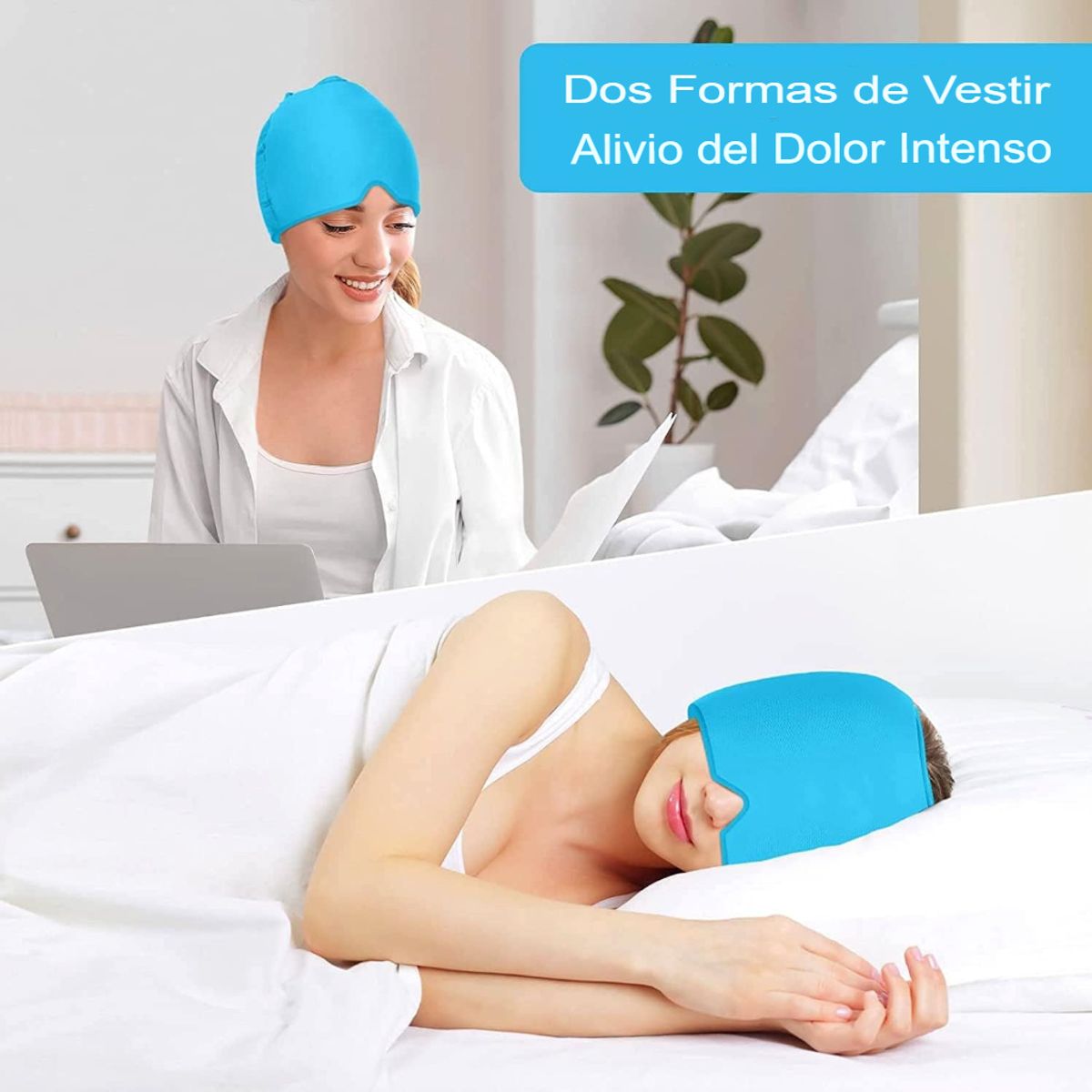 GENERICO - GORRO TERAPÉUTICO ALIVIA ESTRÉS MIGRAÑA REUTIZABLE COLOR CELESTE