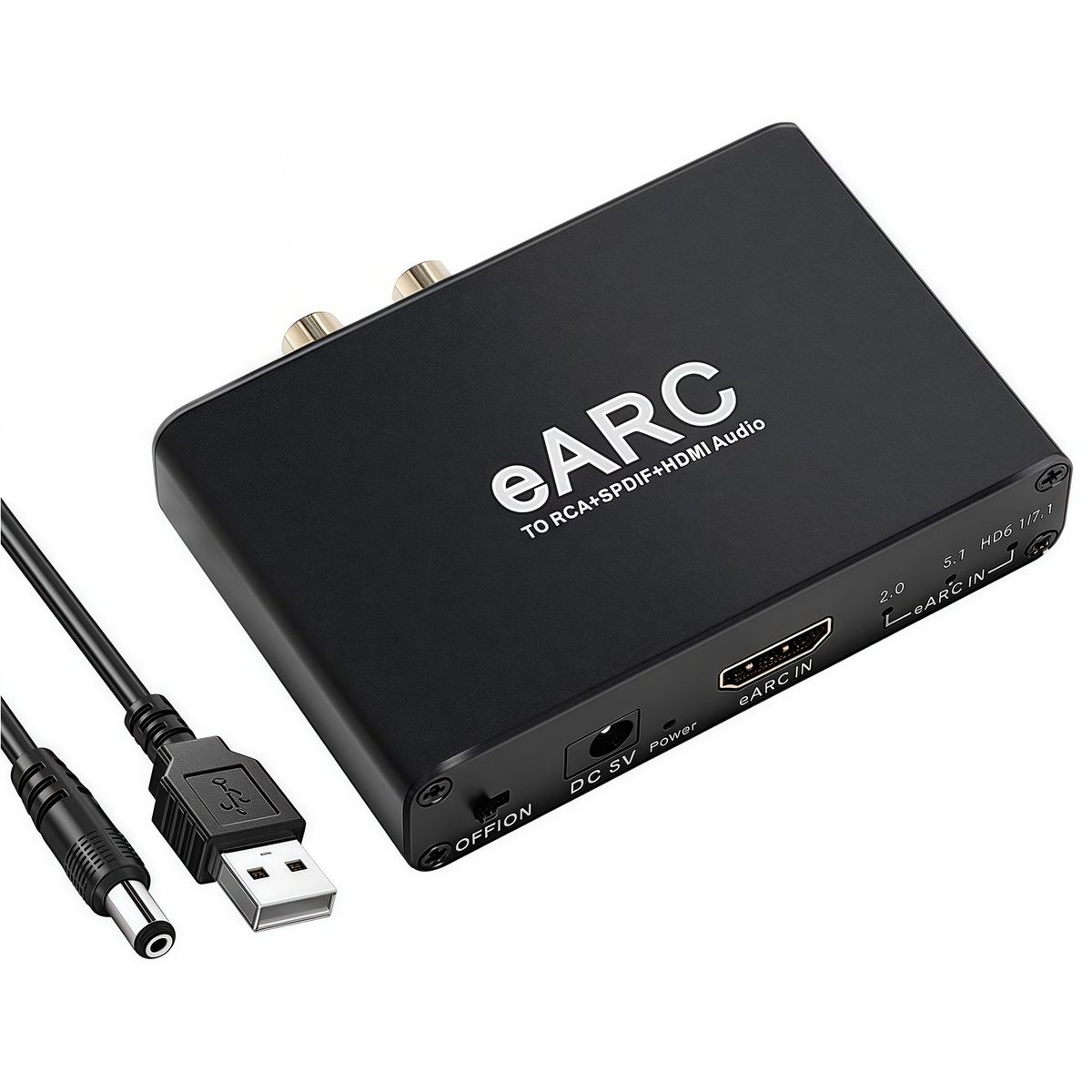 RENVMEXY - Convertidor HDMI ARC/eARC a Óptico y RCA 7.1 Canales - AY128 Negro