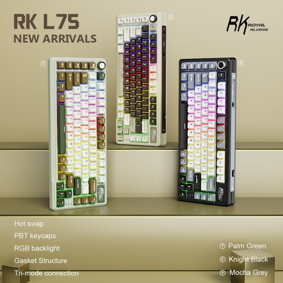 ROYAL KLUDGE - Teclado Mecánico Inalámbrico Español Royal Kludge RKL75 Gris Moca