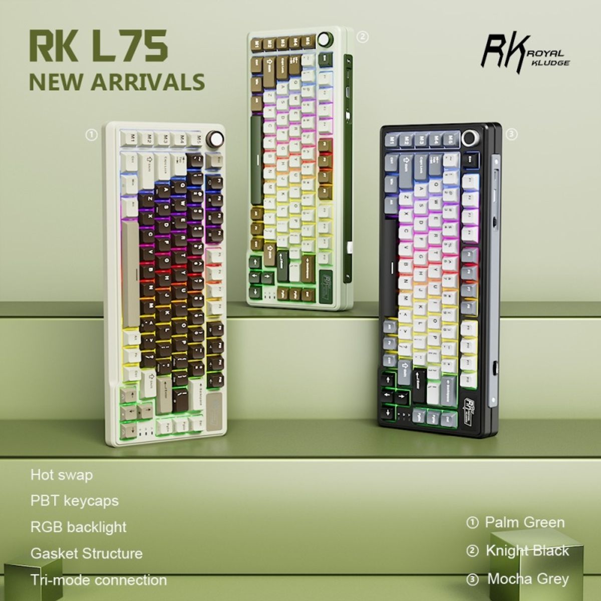 ROYAL KLUDGE - Teclado Mecánico Inalámbrico Español Royal Kludge RKL75 Verde Palma
