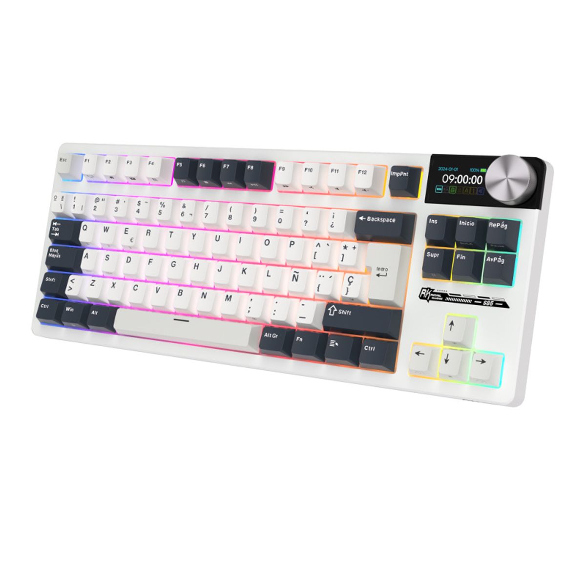 ROYAL KLUDGE - Teclado Mecánico Inalámbrico Español Royal Kludge S85 Noche Blanca