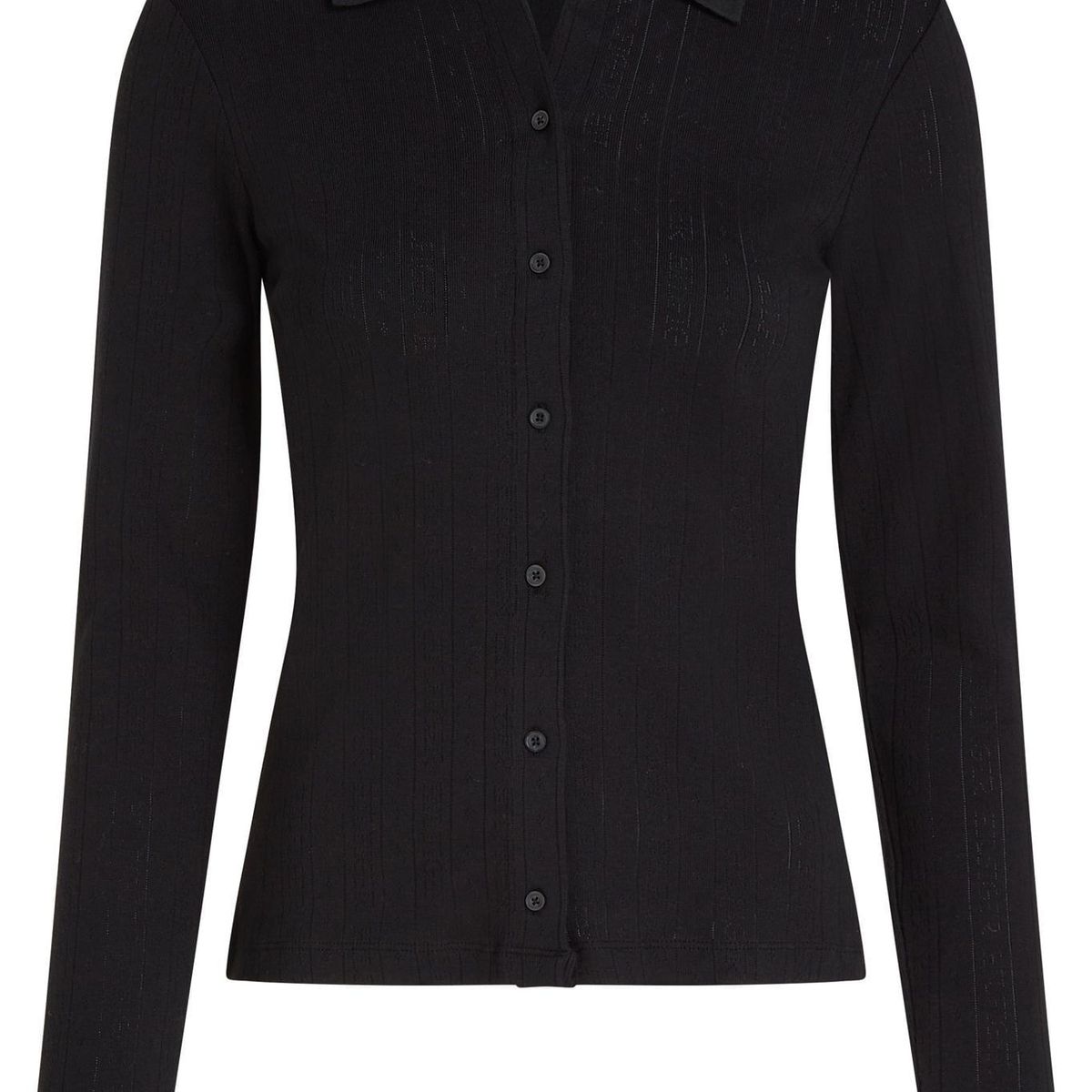 TOMMY HILFIGER - BLUSA SLIM POINTELLE BTN DWN LS