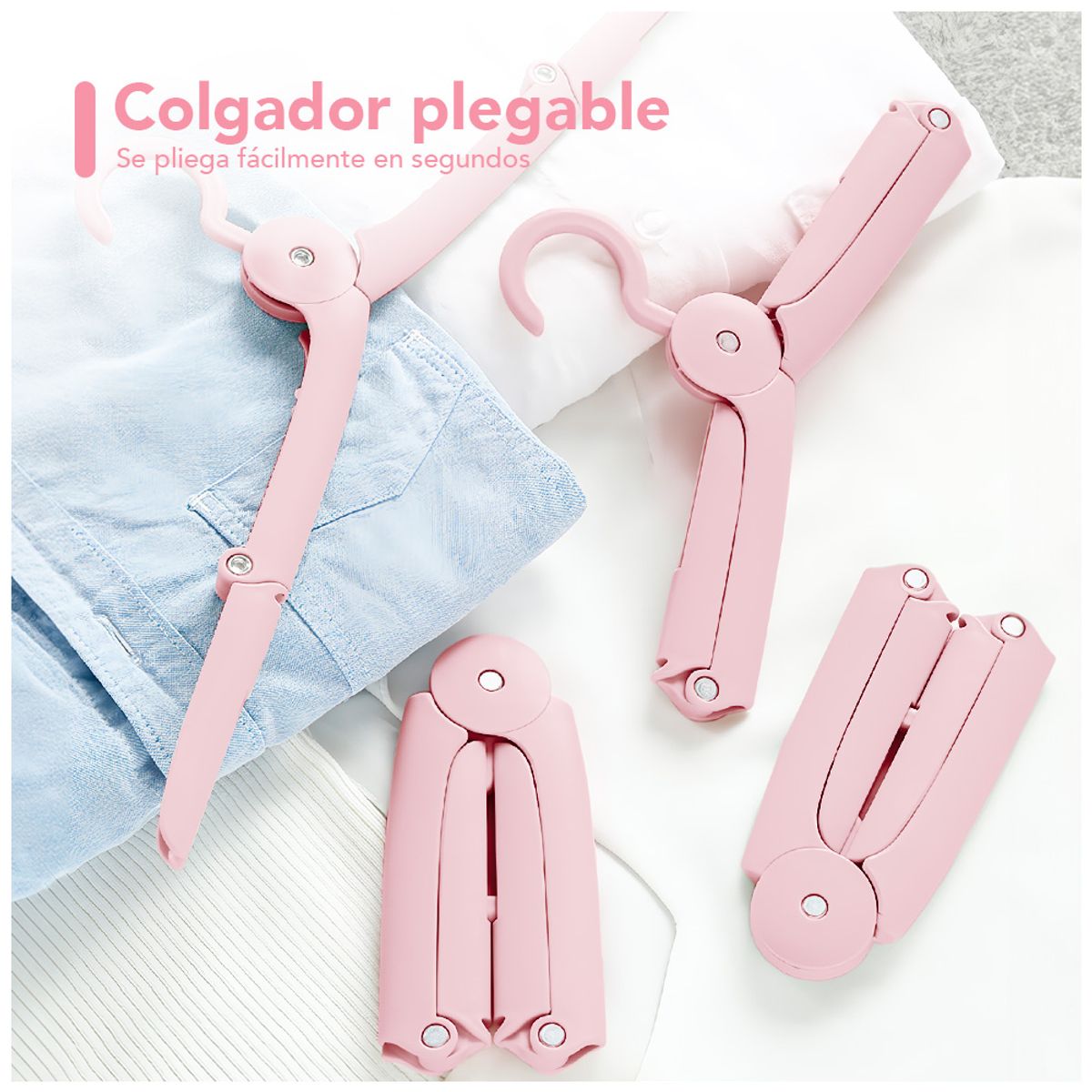 KELLER - Gancho Colgador de Ropa Plegable Rosado AJ9