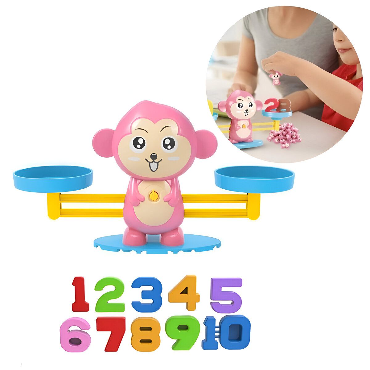 ELMEJORPRECIO - Juego Didáctico para Niños Modelo Balanza Mono Rosado