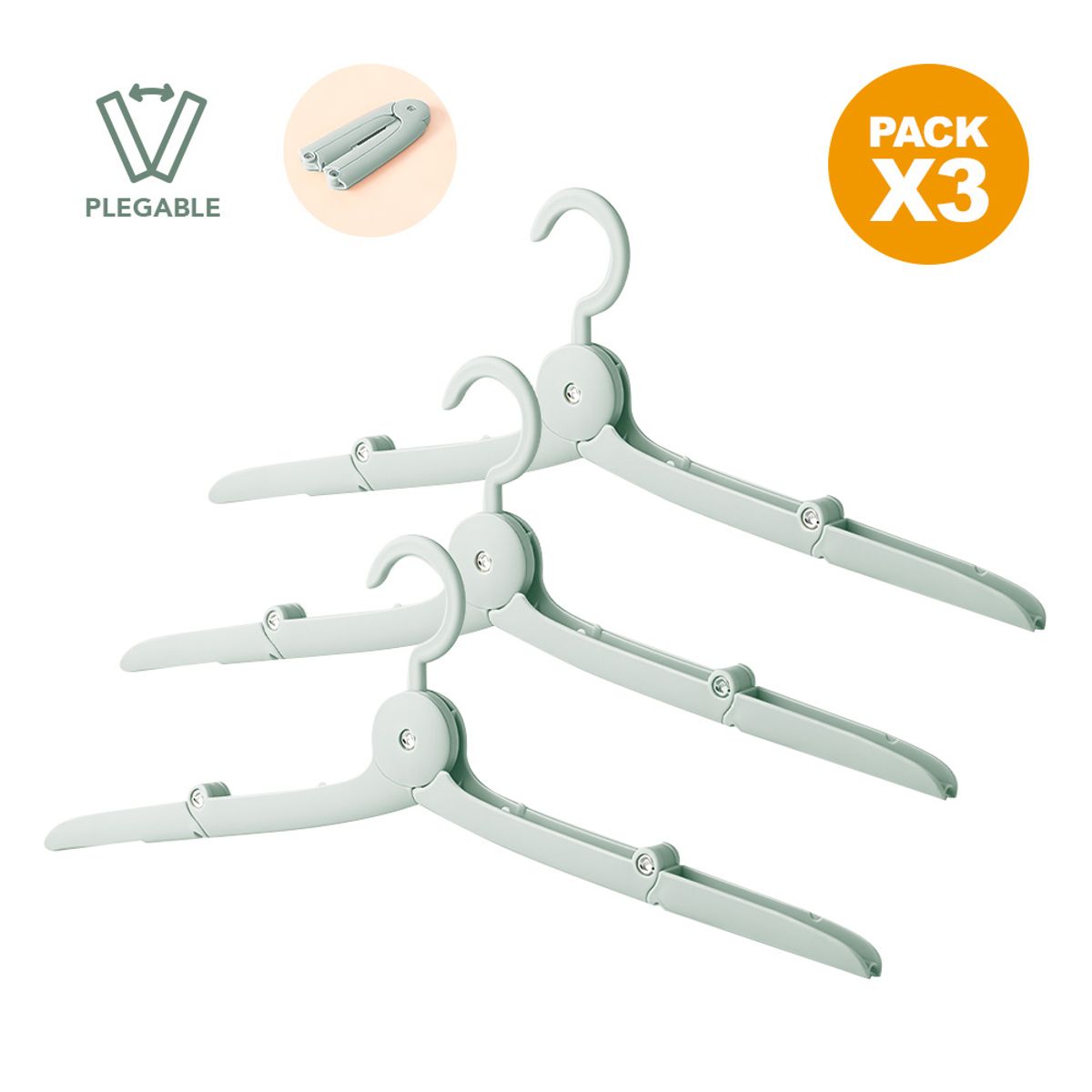 KELLER - Pack x3 Gancho Colgador de Ropa Plegable Verde AJ9