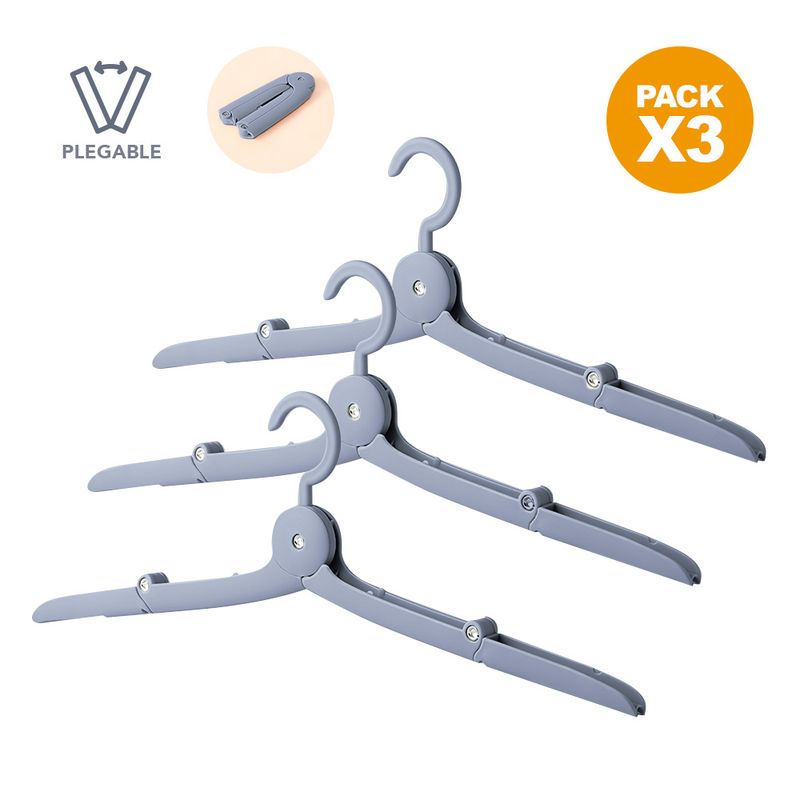 KELLER - Pack x3 Gancho Colgador de Ropa Plegable Plomo AJ9