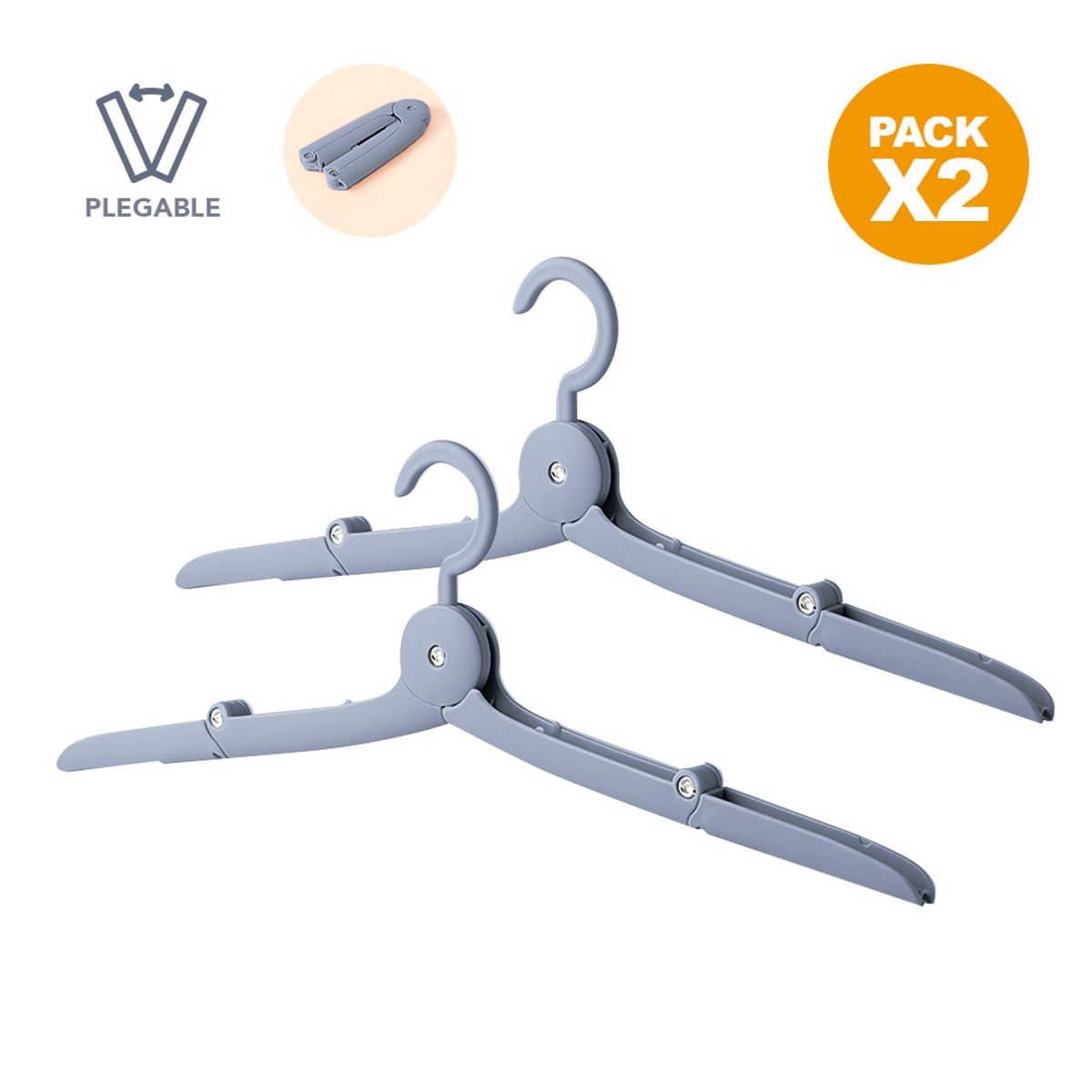 KELLER - Pack x2 Gancho Colgador de Ropa Plegable Plomo AJ9