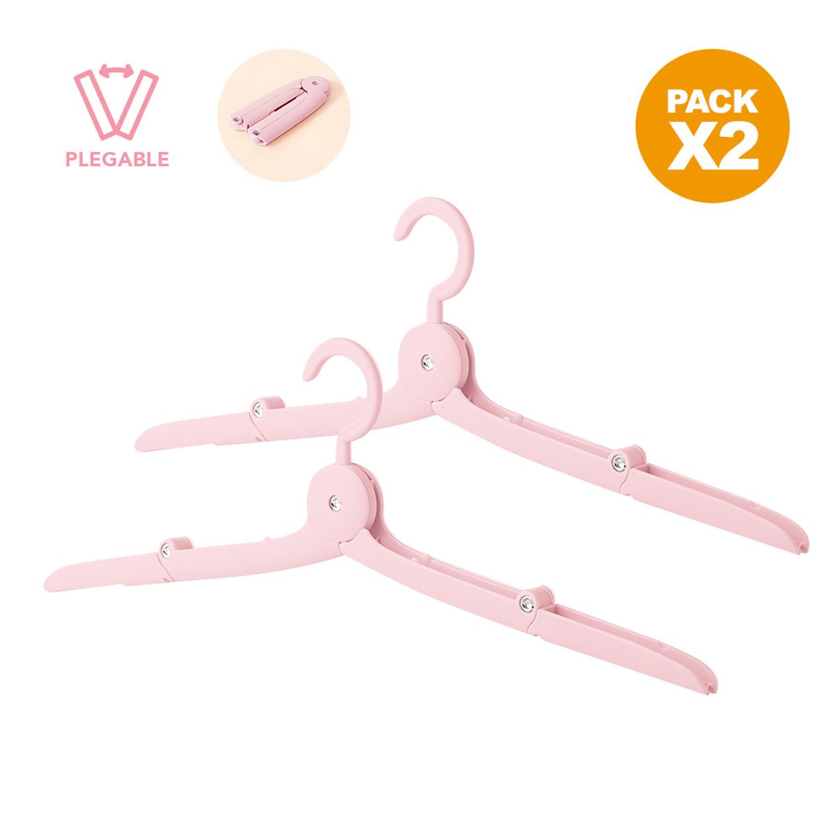 KELLER - Pack x2 Gancho Colgador de Ropa Plegable Rosado AJ9