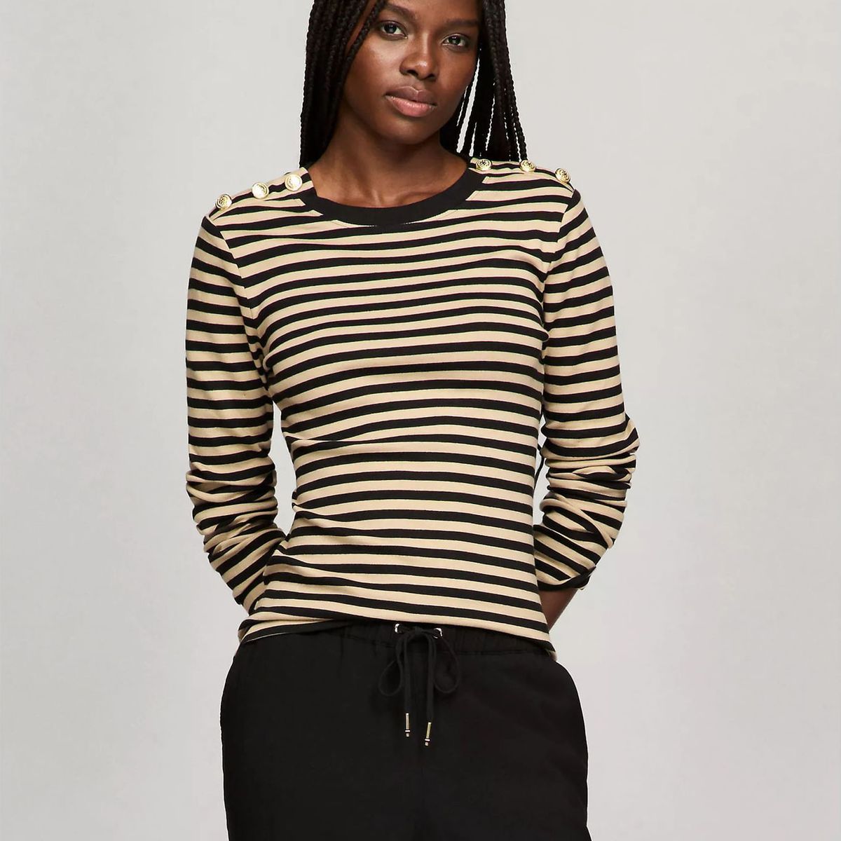 TOMMY HILFIGER - CAMISETA W SLIM LS BTTN SHOULDER TEE-