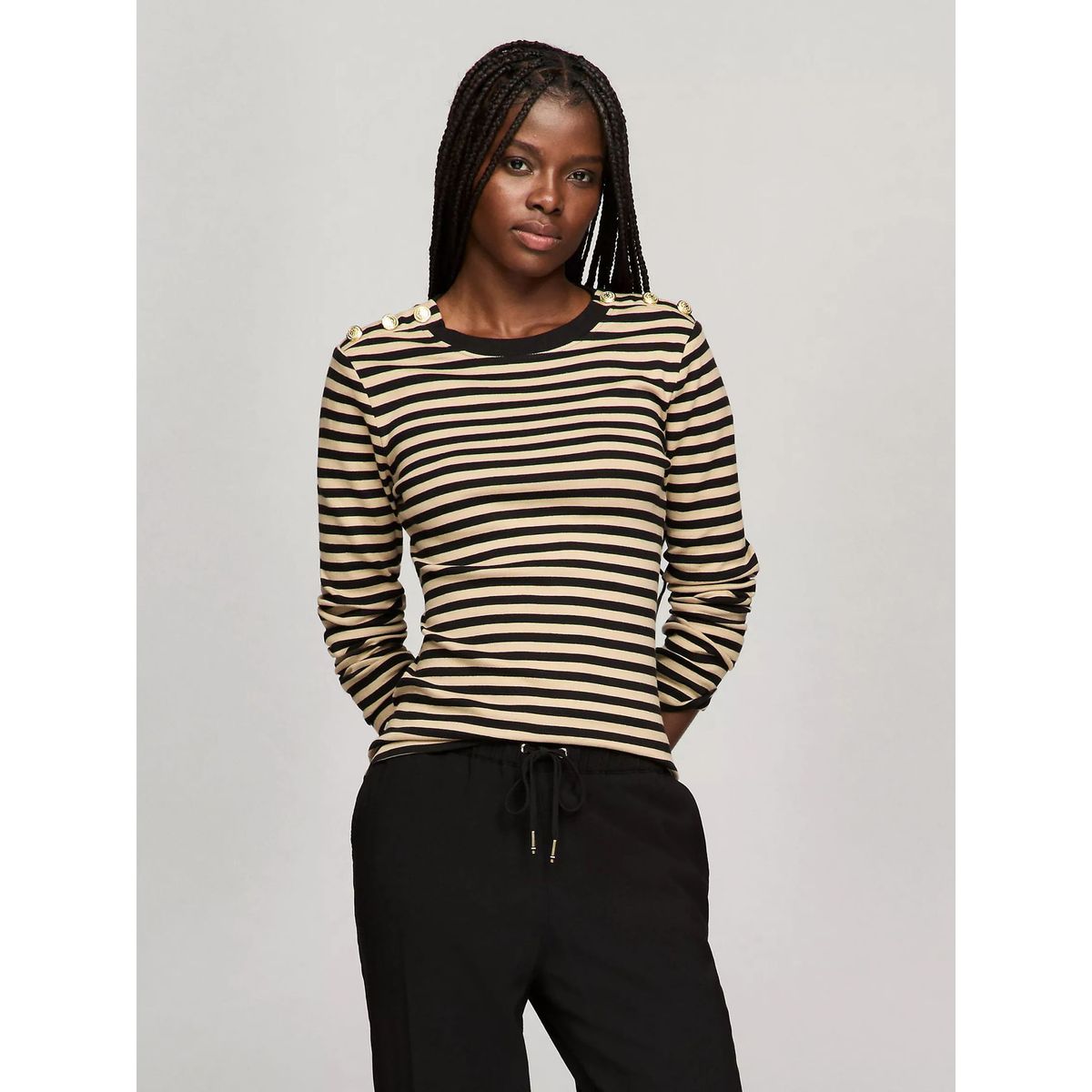 TOMMY HILFIGER - CAMISETA W SLIM LS BTTN SHOULDER TEE-