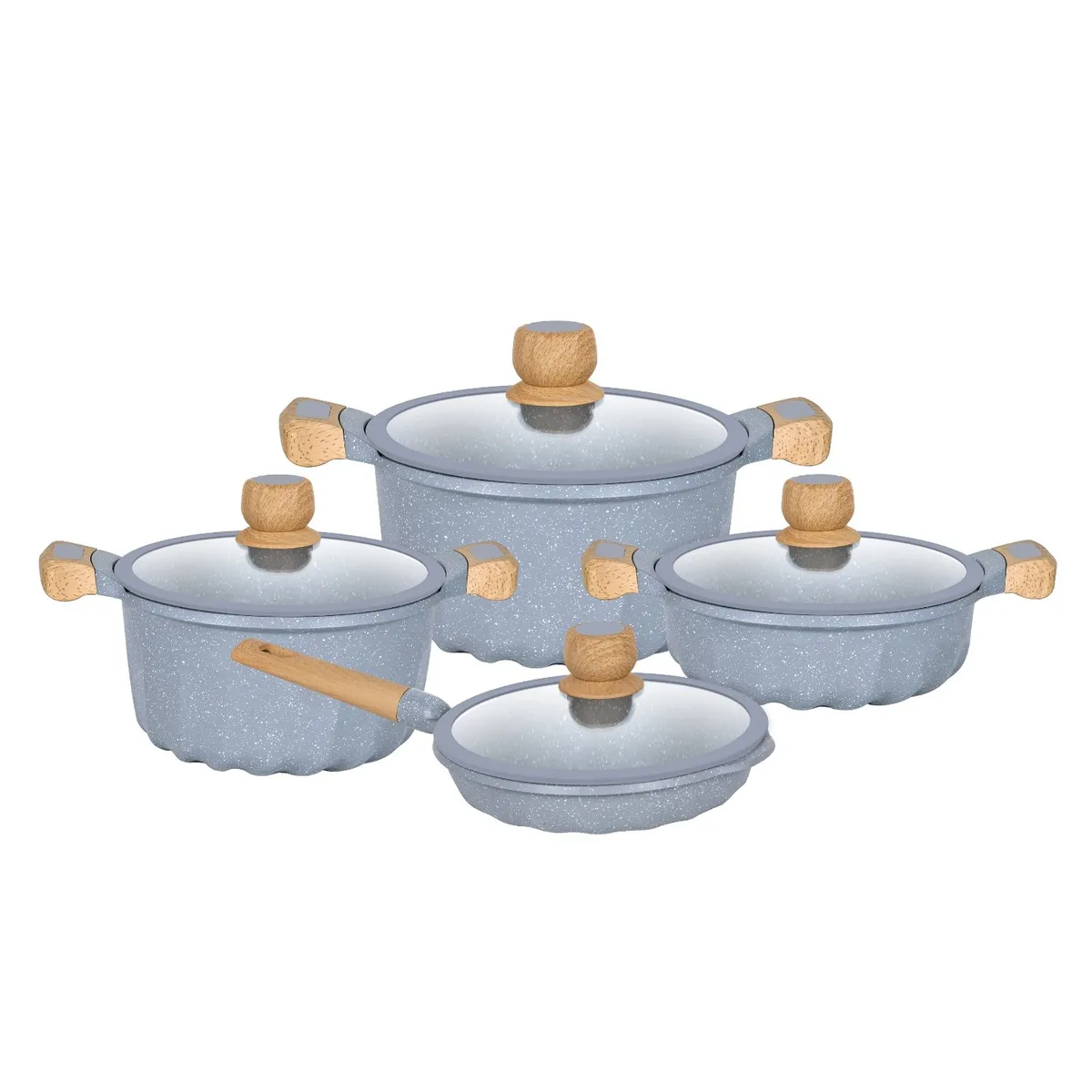 KITCHENHOFF - Juego de Ollas Gris de Roca Volcánica 8 Piezas