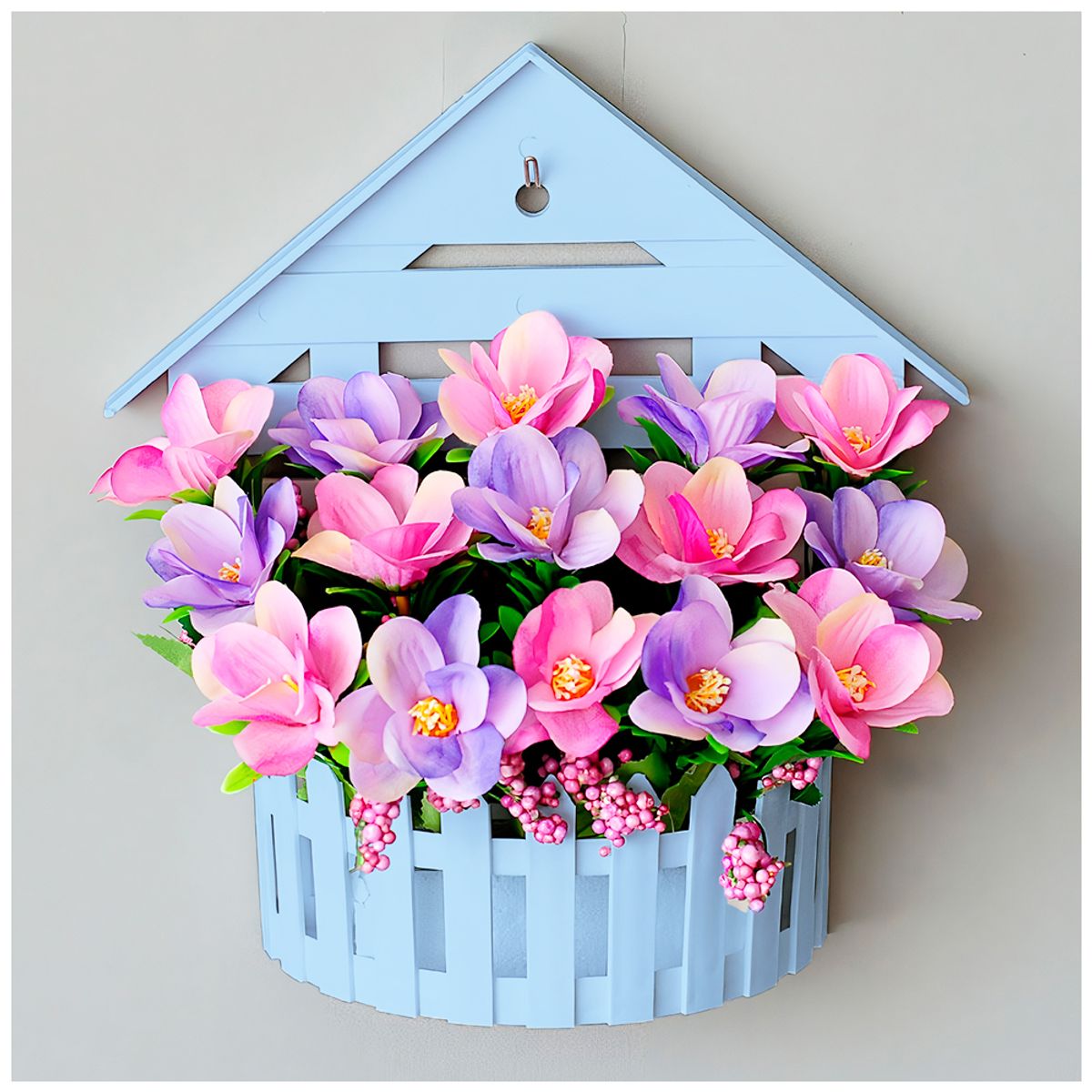 KELLER - Macetero Decorativo Maceta Colgante de Pared Casita L10 Celeste