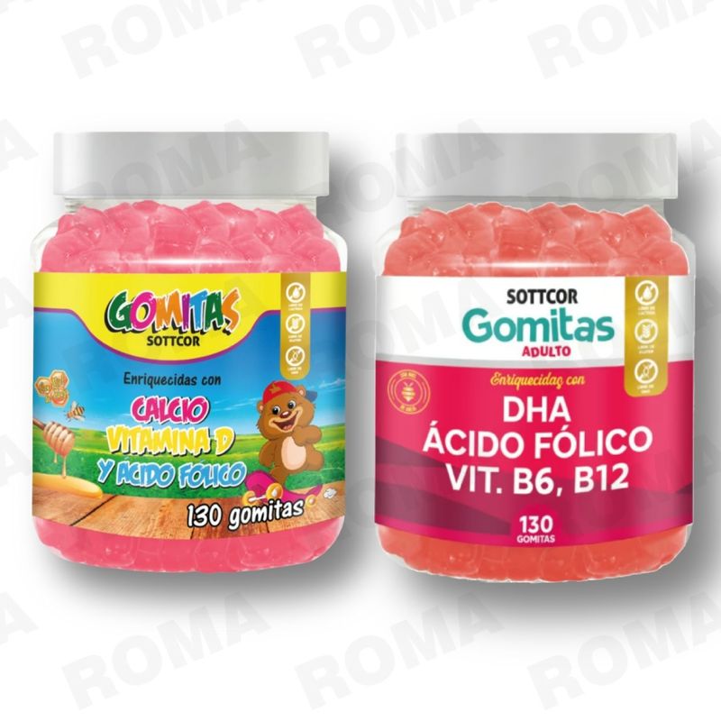 GENERICO - PACK 2 GOMITAS CALCIO NIÑOS + DHA ACIDO FOLICO 260 UND