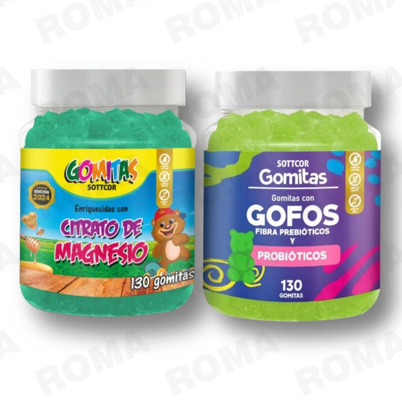 GENERICO - PACK 2 GOMITAS CITRATO DE MAGNESIO NIÑOS + GOFOS PARA NIÑOS 260 UND