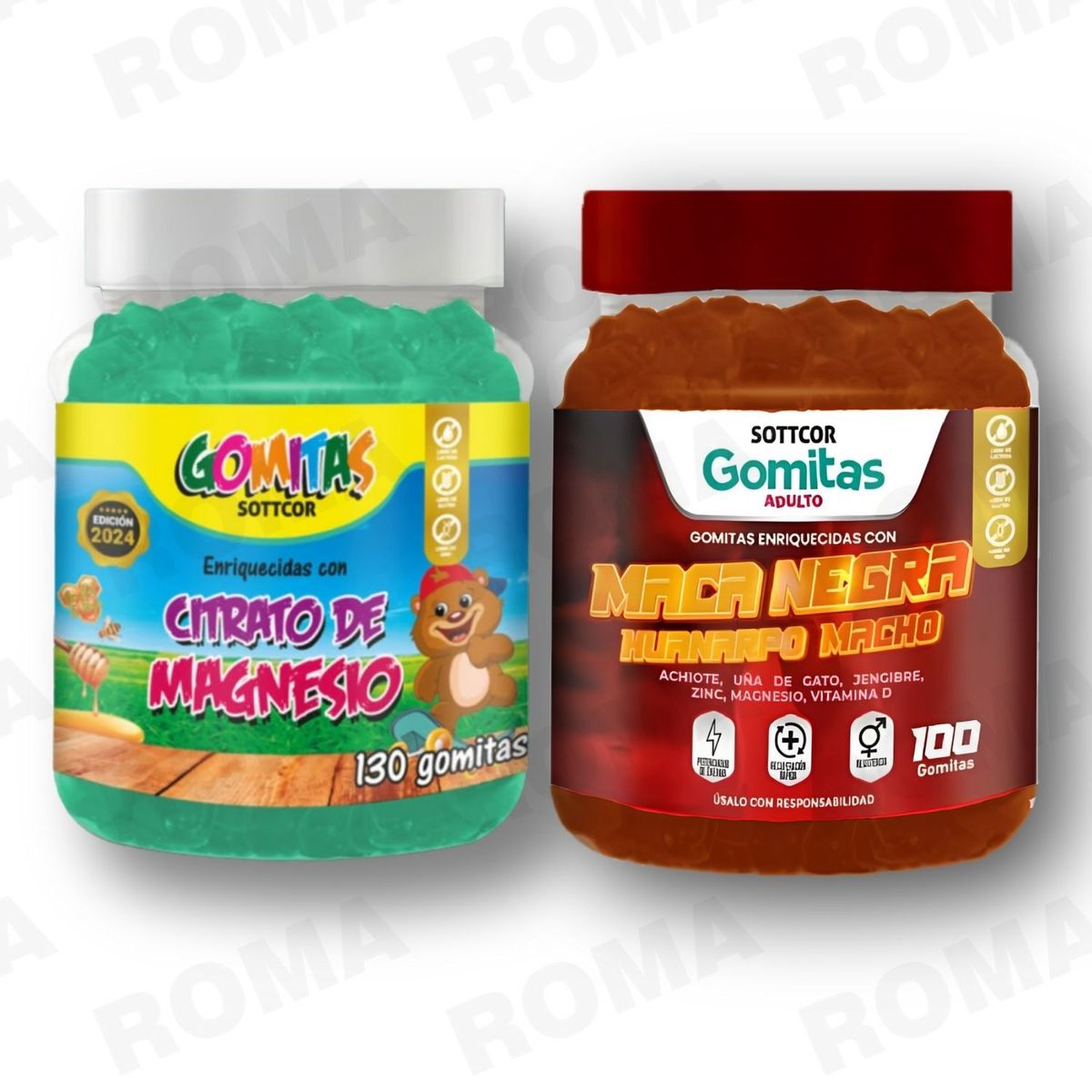GENERICO - PACK 2 CITRATO DE MAGNESIO NIÑOS 130UND + GOMITAS MACA NEGRA 100UND