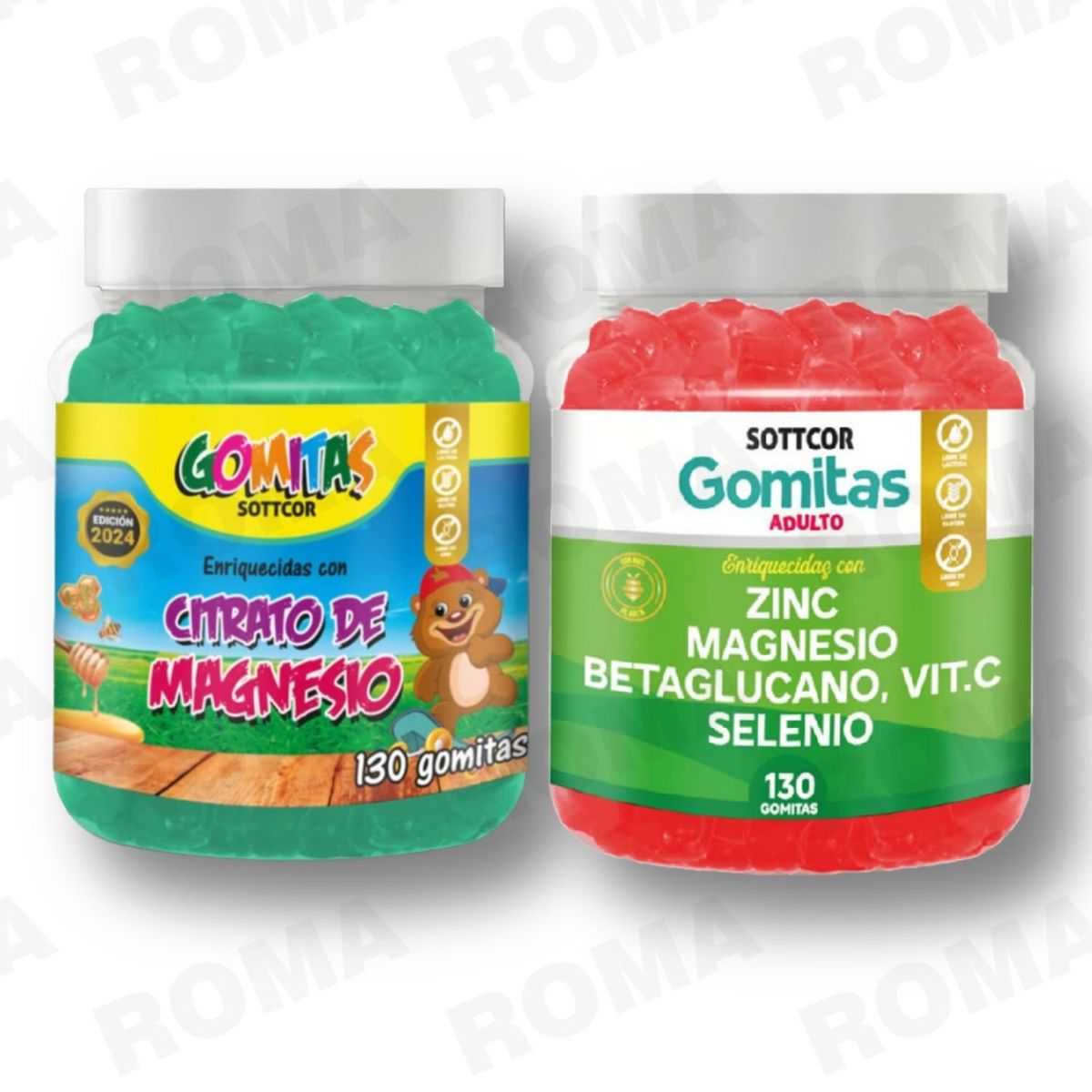 GENERICO - PACK 2 GOMITAS CITRATO DE MAGNESIO NIÑOS + ZINC ADULTO 260 UND